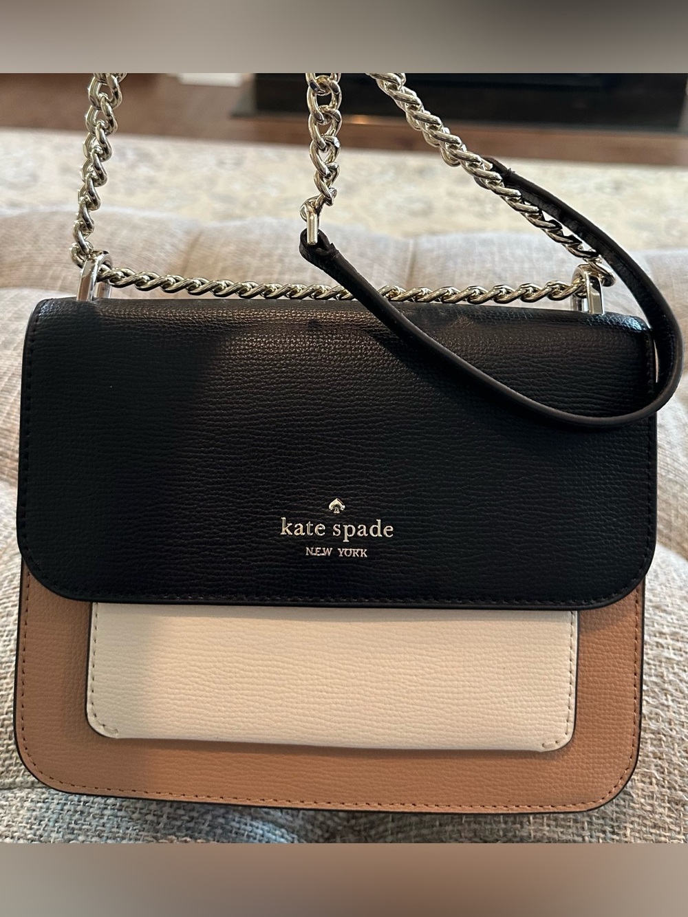 Kate Spade Remi Flap Chain Colorblock Crossbody Neutral Multi Blk/Tan/Cream NWT